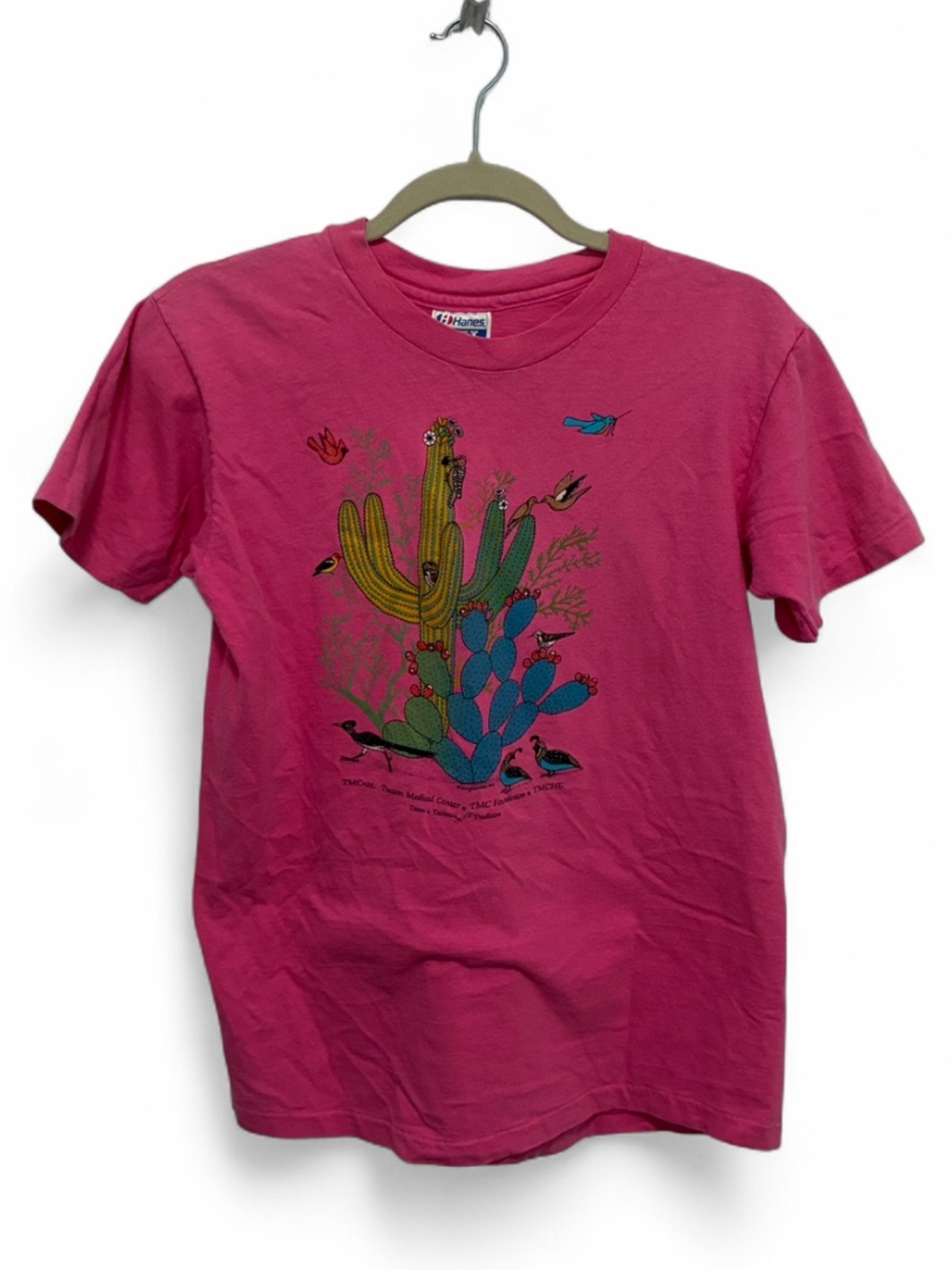 Vintage Hanes Hot Pink Cactus Bird Print Short Sleeve Tee